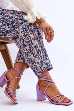 Outlet Boto Skórzane Modne Damskie Sandały Na Obcasie Fioletowe Primma