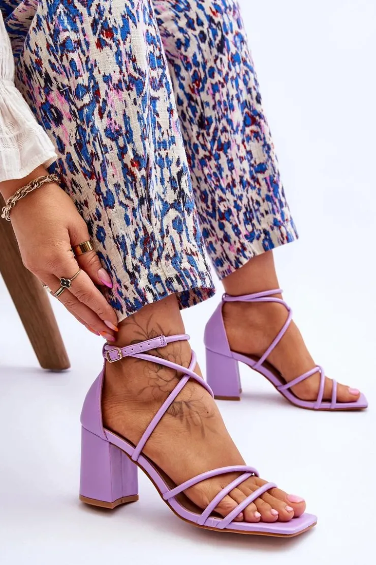 Outlet Boto Skórzane Modne Damskie Sandały Na Obcasie Fioletowe Primma
