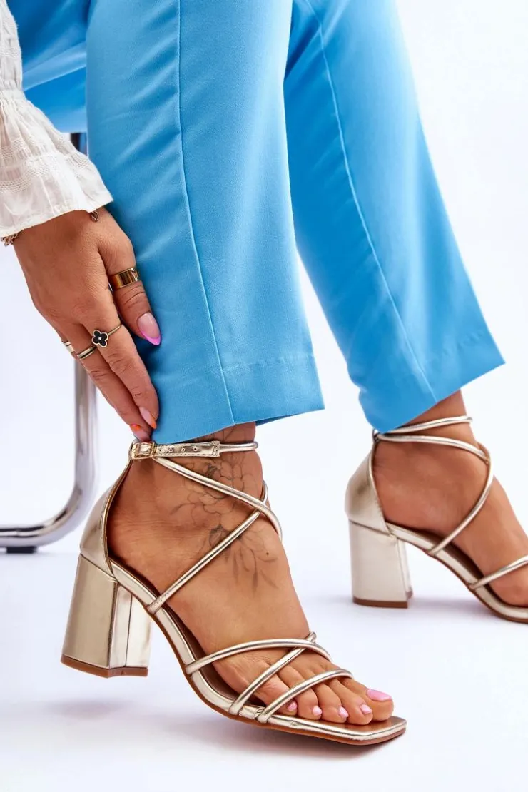 Boto Sandały Na Obcasie*Skórzane Modne Damskie Sandały Na Obcasie Złote Primma