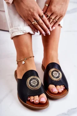 Damskie Boto Skórzane Modne Klapki Lewski Shoes 3132/O Czarne