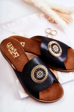 Damskie Boto Skórzane Modne Klapki Lewski Shoes 3132/O Czarne
