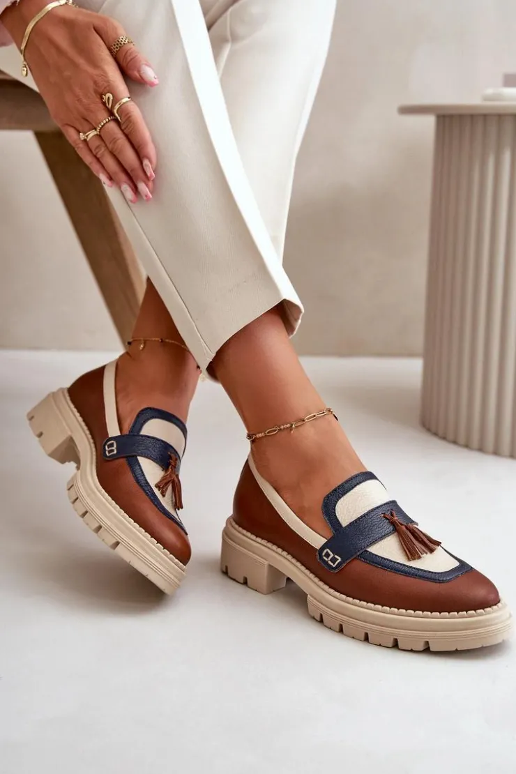 Hot Laura Messi Skórzane Mokasyny Damskie Brązowe 2835