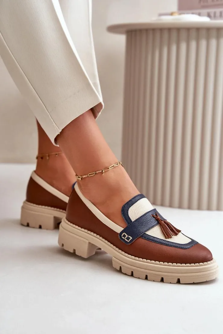 Hot Laura Messi Skórzane Mokasyny Damskie Brązowe 2835