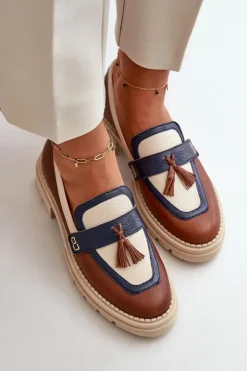 Hot Laura Messi Skórzane Mokasyny Damskie Brązowe 2835