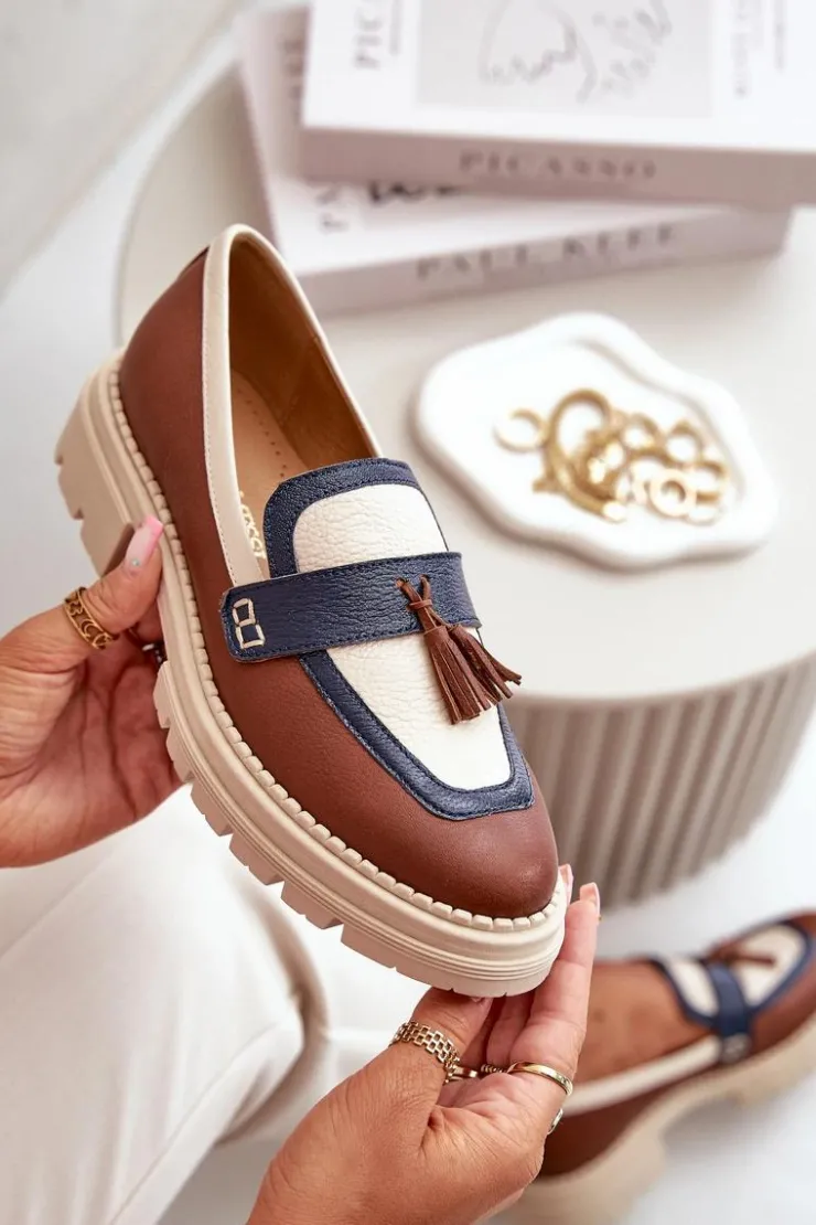 Hot Laura Messi Skórzane Mokasyny Damskie Brązowe 2835