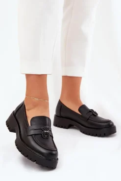Buty damskie Vinceza Loafersy Damskie|Mokasyny Płaskie*Skórzane Mokasyny Damskie Z Przypinką Miś Vinceza 18109 Czarne