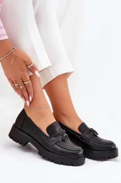 Buty damskie Vinceza Loafersy Damskie|Mokasyny Płaskie*Skórzane Mokasyny Damskie Z Przypinką Miś Vinceza 18109 Czarne