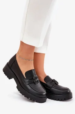 Buty damskie Vinceza Loafersy Damskie|Mokasyny Płaskie*Skórzane Mokasyny Damskie Z Przypinką Miś Vinceza 18109 Czarne