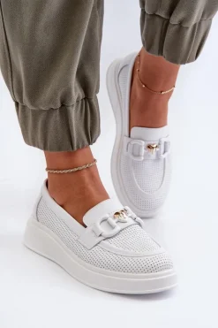 Damskie Damskie buty S.Barski Skórzane Mokasyny Damskie Na Platformie Białe S.Barski LR720