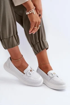 Damskie Damskie buty S.Barski Skórzane Mokasyny Damskie Na Platformie Białe S.Barski LR720