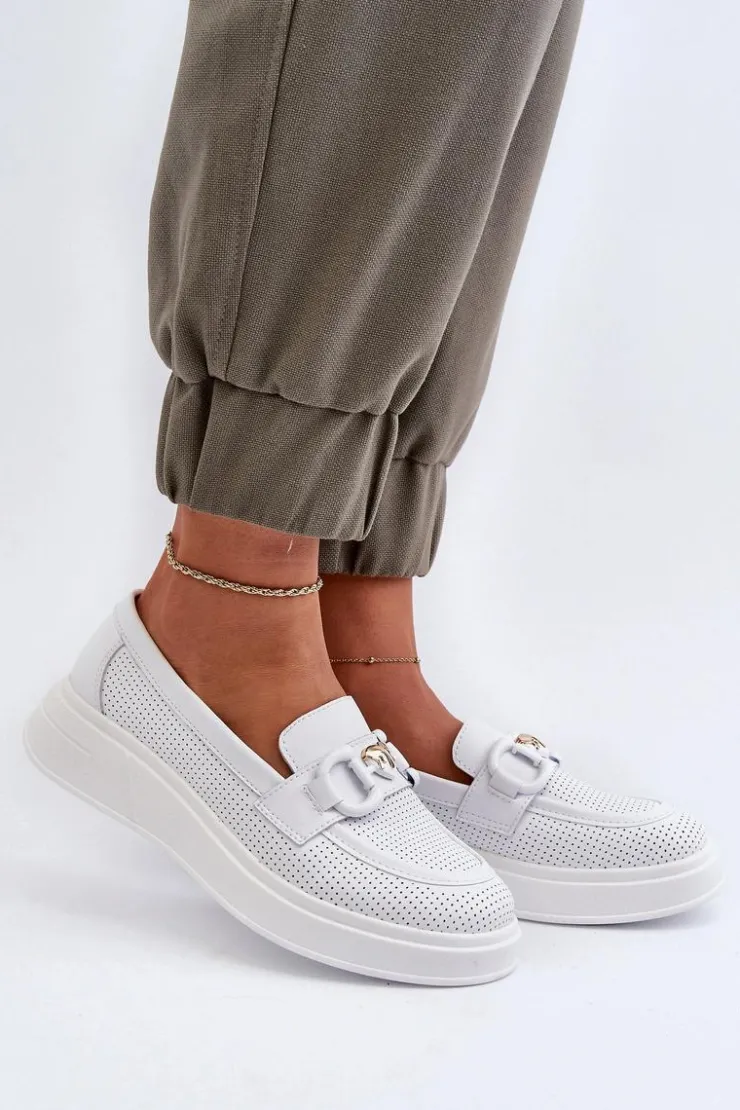 Damskie Damskie buty S.Barski Skórzane Mokasyny Damskie Na Platformie Białe S.Barski LR720