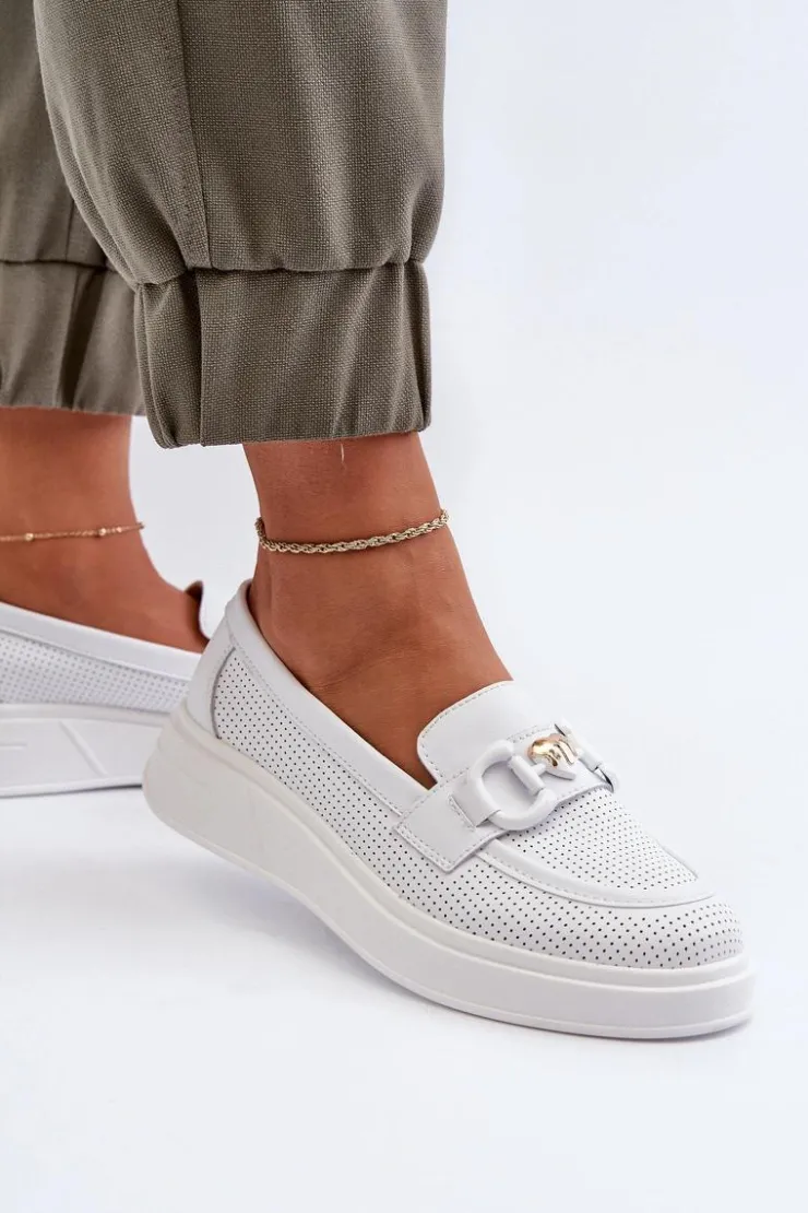 Damskie Damskie buty S.Barski Skórzane Mokasyny Damskie Na Platformie Białe S.Barski LR720