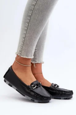 Damskie Damskie buty S.Barski Skórzane Mokasyny Damskie Z Ozdobą Czarne S.Barski LR339