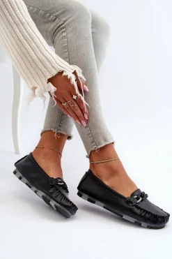 Damskie Damskie buty S.Barski Skórzane Mokasyny Damskie Z Ozdobą Czarne S.Barski LR339