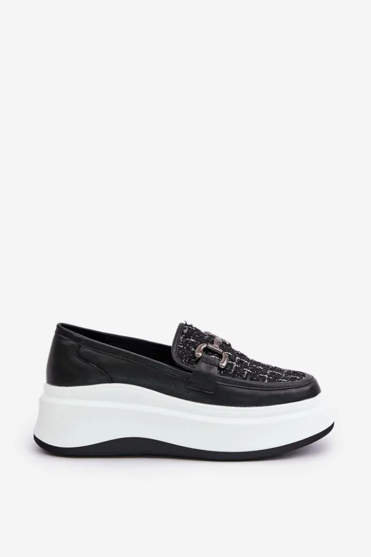 Damskie Buty damskie Vinceza Skórzane Mokasyny Damskie Na Platformie Z Ozdobą Vinceza 89105 Czarne