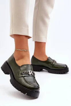 Damskie Buty damskie Vinceza Skórzane Mokasyny Damskie Z Ozdobą Ciemnozielone Loraleima