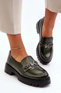 Damskie Buty damskie Vinceza Skórzane Mokasyny Damskie Z Ozdobą Ciemnozielone Loraleima