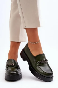 Damskie Buty damskie Vinceza Skórzane Mokasyny Damskie Z Ozdobą Ciemnozielone Loraleima