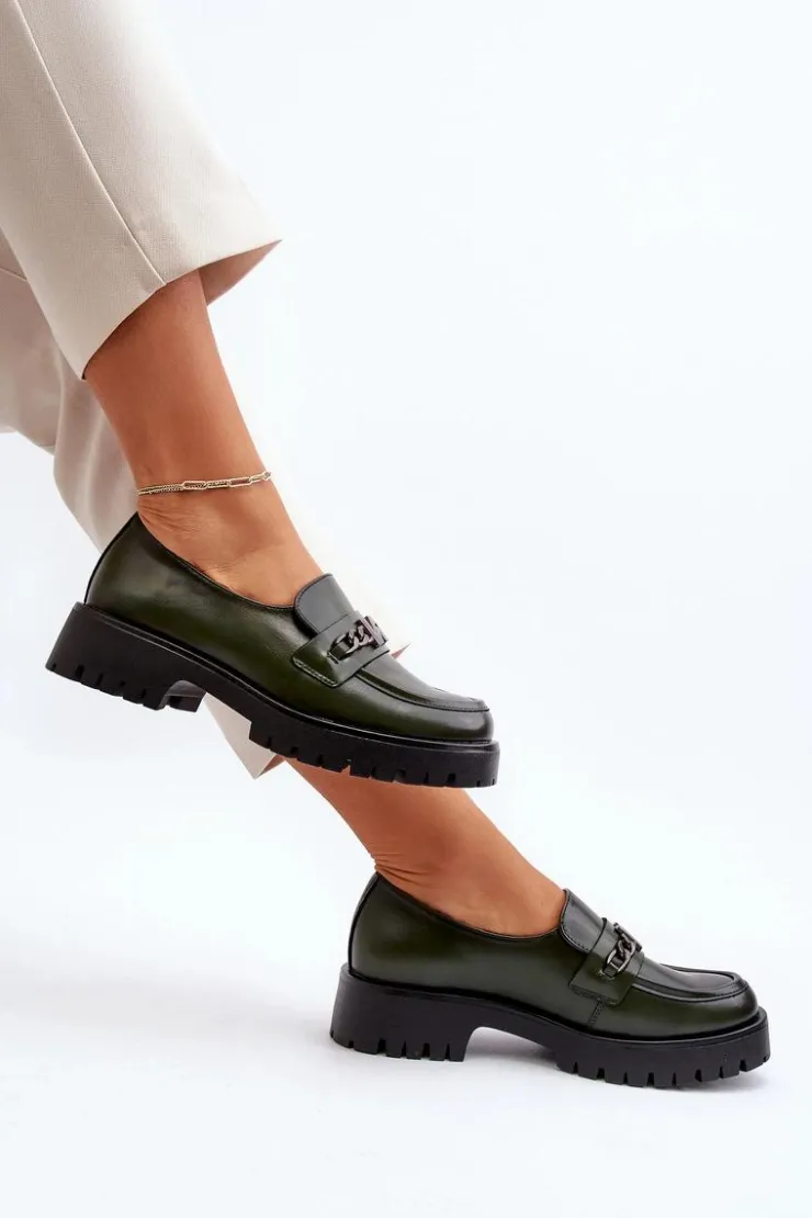 Damskie Buty damskie Vinceza Skórzane Mokasyny Damskie Z Ozdobą Ciemnozielone Loraleima