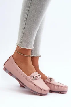 Damskie buty S.Barski Loafersy Damskie|Mokasyny Damskie Skórzane*Skórzane Mokasyny Damskie Z Ozdobą Różowe S.Barski LR339 Różowy