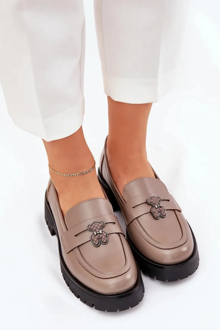 Online Buty damskie Vinceza Skórzane Mokasyny Damskie Z Przypinką Miś Vinceza 18109 Beżowe Beżowy