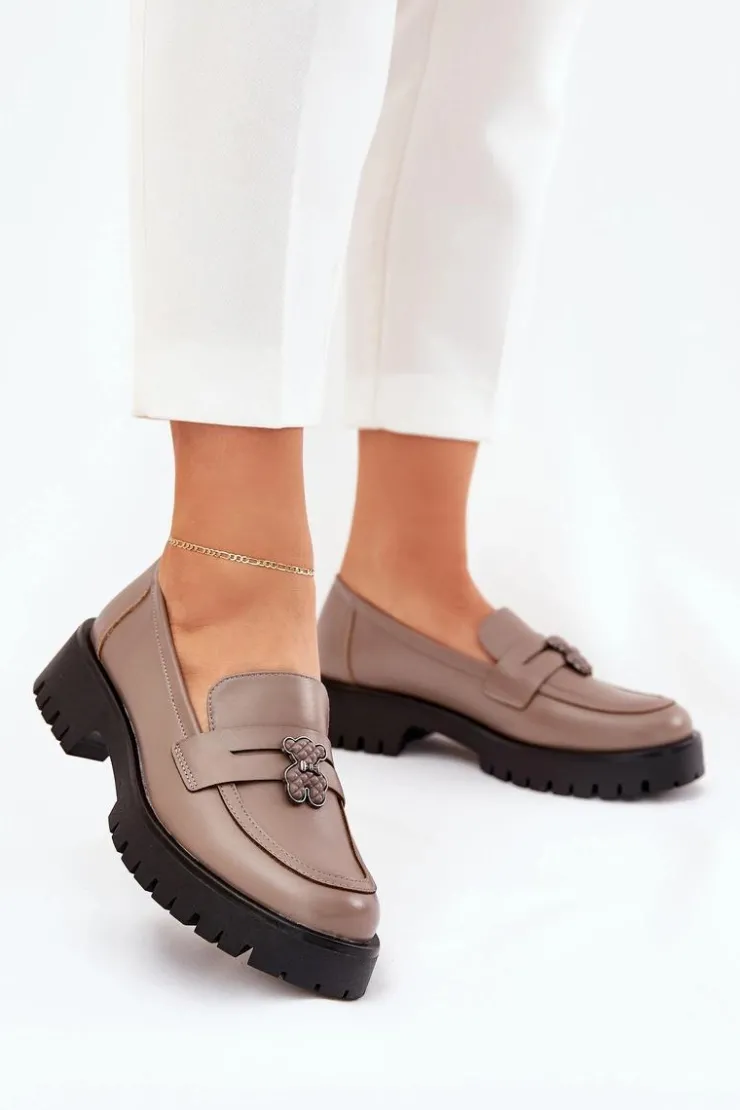 Online Buty damskie Vinceza Skórzane Mokasyny Damskie Z Przypinką Miś Vinceza 18109 Beżowe Beżowy