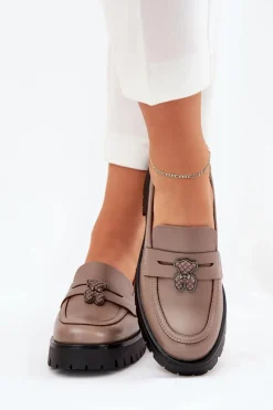 Online Buty damskie Vinceza Skórzane Mokasyny Damskie Z Przypinką Miś Vinceza 18109 Beżowe Beżowy