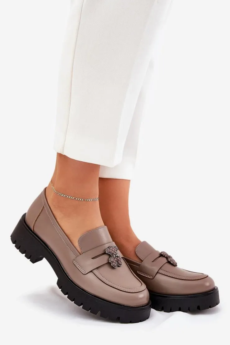 Online Buty damskie Vinceza Skórzane Mokasyny Damskie Z Przypinką Miś Vinceza 18109 Beżowe Beżowy