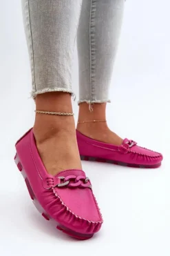 Online Damskie buty S.Barski Skórzane Mokasyny Damskie Z Ozdobą Fuksja S.Barski LR339 Różowy