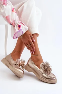 CheBello Mokasyny Damskie Skórzane*Skórzane Mokasyny Damskie 4383 Złote