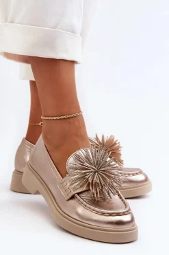 CheBello Mokasyny Damskie Skórzane*Skórzane Mokasyny Damskie 4383 Złote