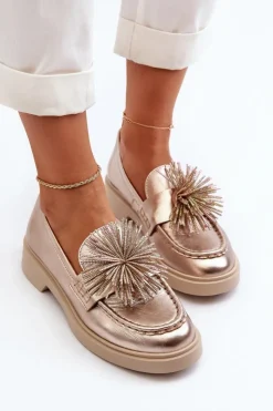 CheBello Mokasyny Damskie Skórzane*Skórzane Mokasyny Damskie 4383 Złote