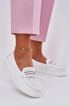 Damskie Evento Skórzane Mokasyny Damskie Białe Dovema