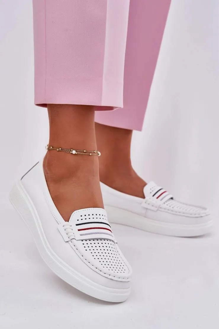 Damskie Evento Skórzane Mokasyny Damskie Białe Dovema