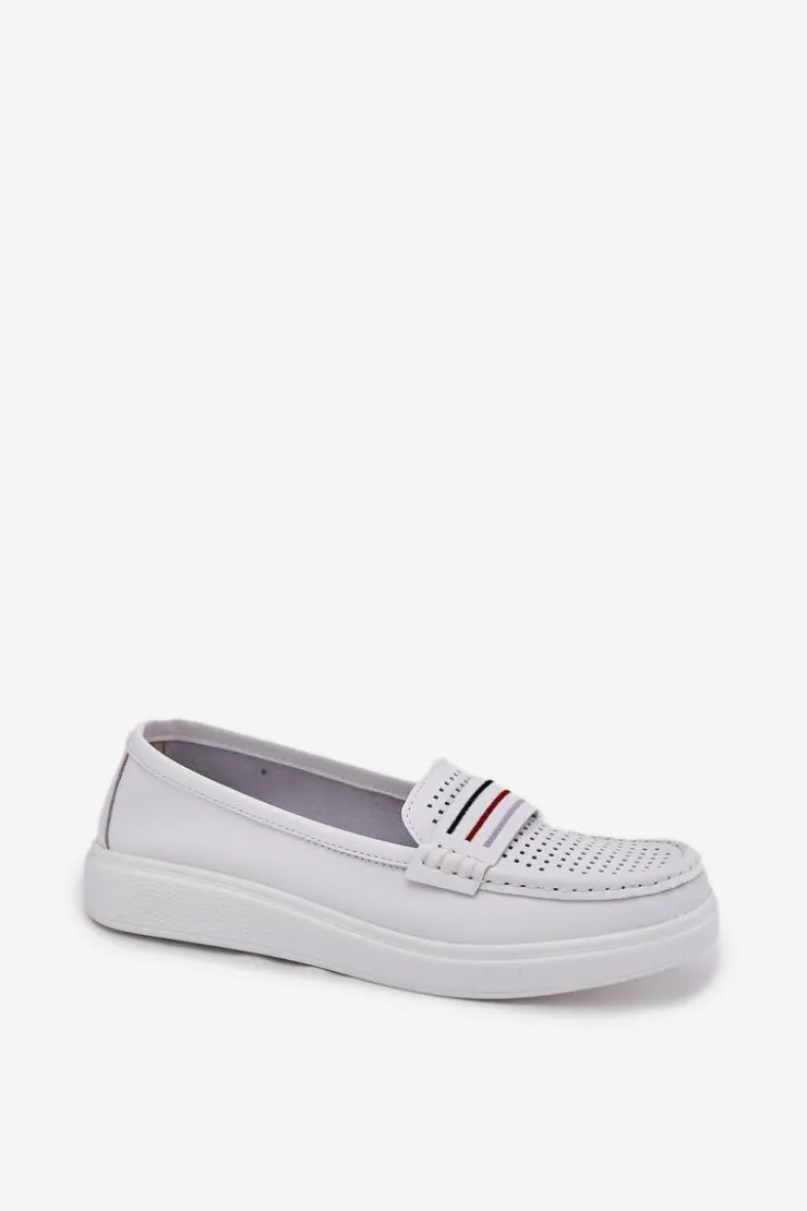 Damskie Evento Skórzane Mokasyny Damskie Białe Dovema