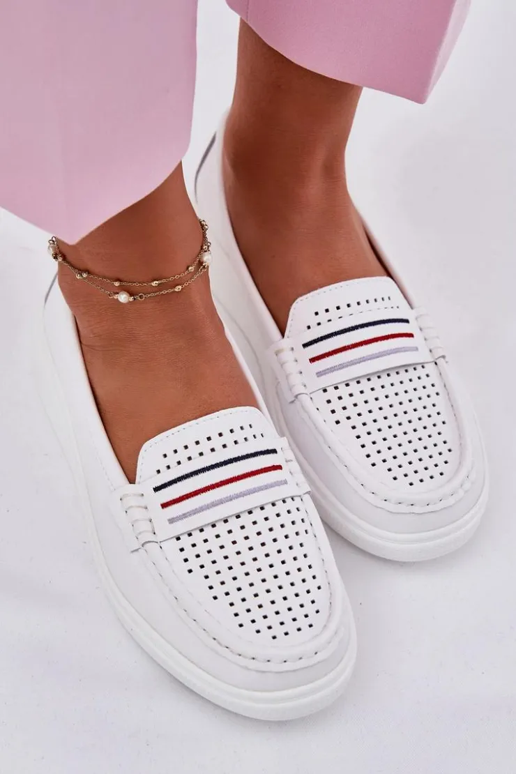 Damskie Evento Skórzane Mokasyny Damskie Białe Dovema