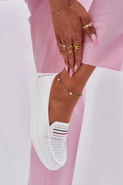 Damskie Evento Skórzane Mokasyny Damskie Białe Dovema