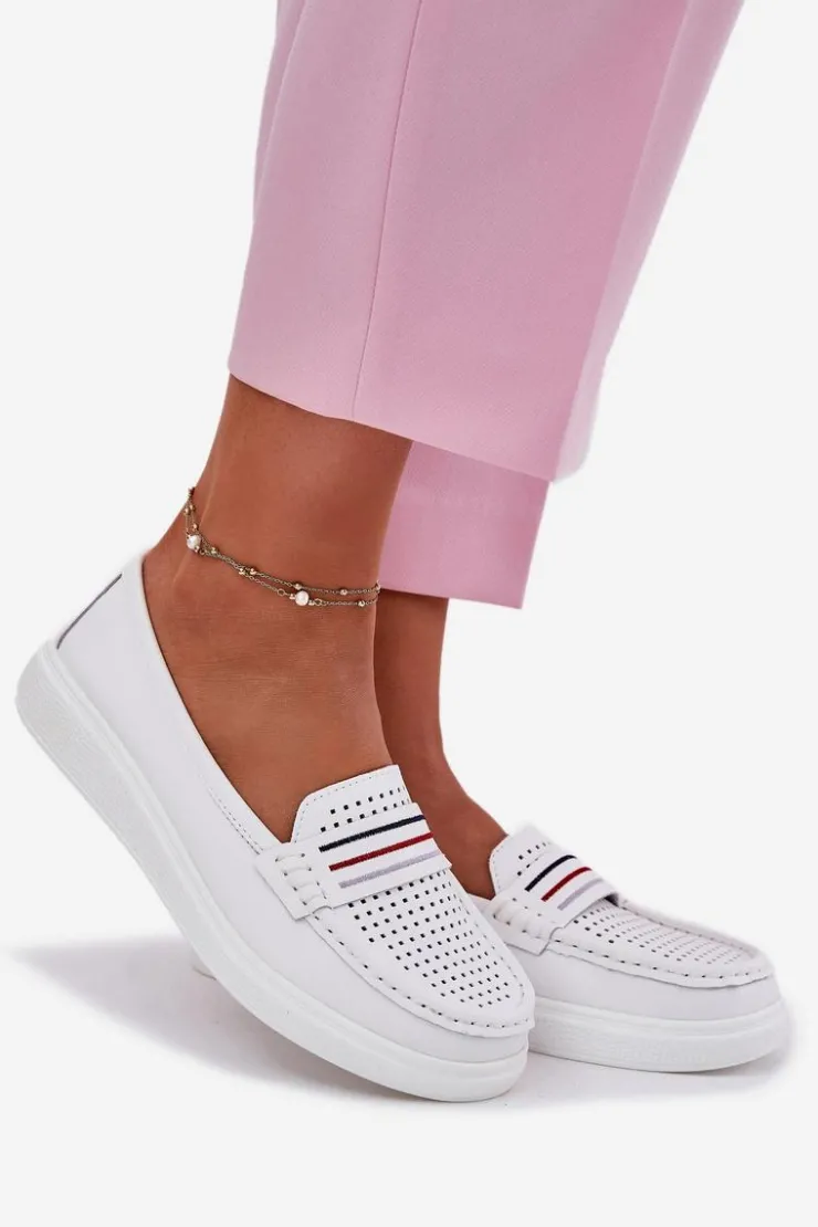 Damskie Evento Skórzane Mokasyny Damskie Białe Dovema