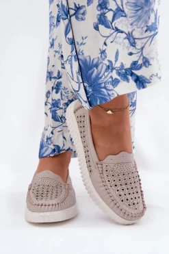 Damskie Buty damskie Vinceza Skórzane Mokasyny Damskie Z Ażurowym Wzorem Vinceza 88028 Beżowe