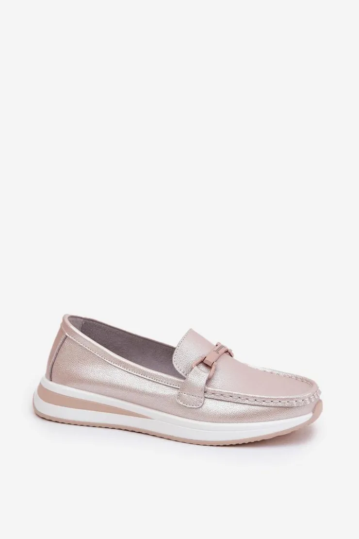Damskie buty S.Barski Mokasyny Damskie Skórzane|Mokasyny Na Platformie*Skórzane Mokasyny Damskie S.Barski GR51-598 Perłowy Róż Różowy