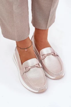 Damskie buty S.Barski Mokasyny Damskie Skórzane|Mokasyny Na Platformie*Skórzane Mokasyny Damskie S.Barski GR51-598 Perłowy Róż Różowy