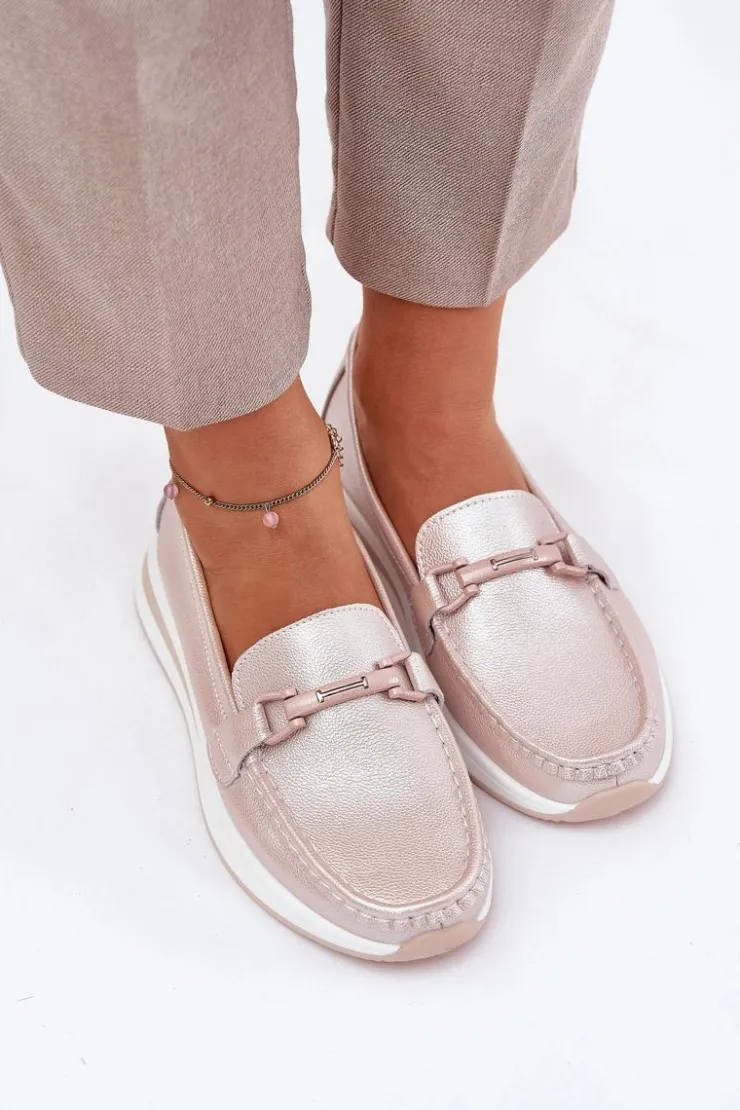 Damskie buty S.Barski Mokasyny Damskie Skórzane|Mokasyny Na Platformie*Skórzane Mokasyny Damskie S.Barski GR51-598 Perłowy Róż Różowy