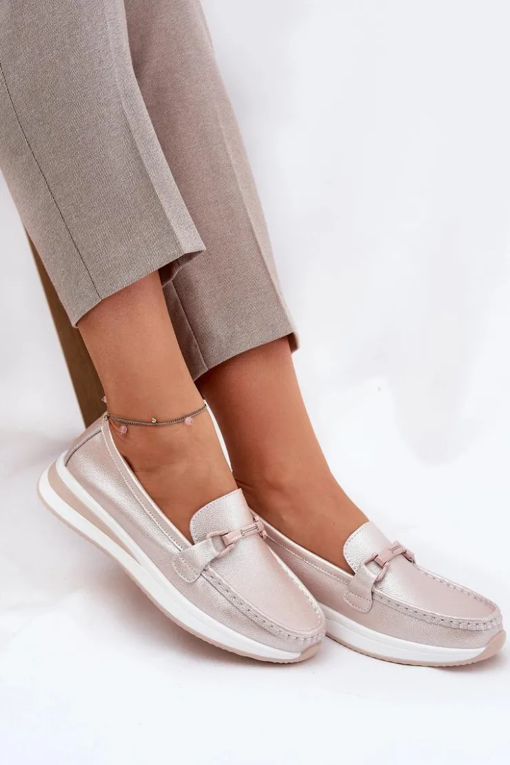 Damskie buty S.Barski Mokasyny Damskie Skórzane|Mokasyny Na Platformie*Skórzane Mokasyny Damskie S.Barski GR51-598 Perłowy Róż Różowy