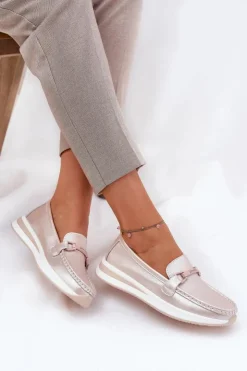 Damskie buty S.Barski Mokasyny Damskie Skórzane|Mokasyny Na Platformie*Skórzane Mokasyny Damskie S.Barski GR51-598 Perłowy Róż Różowy