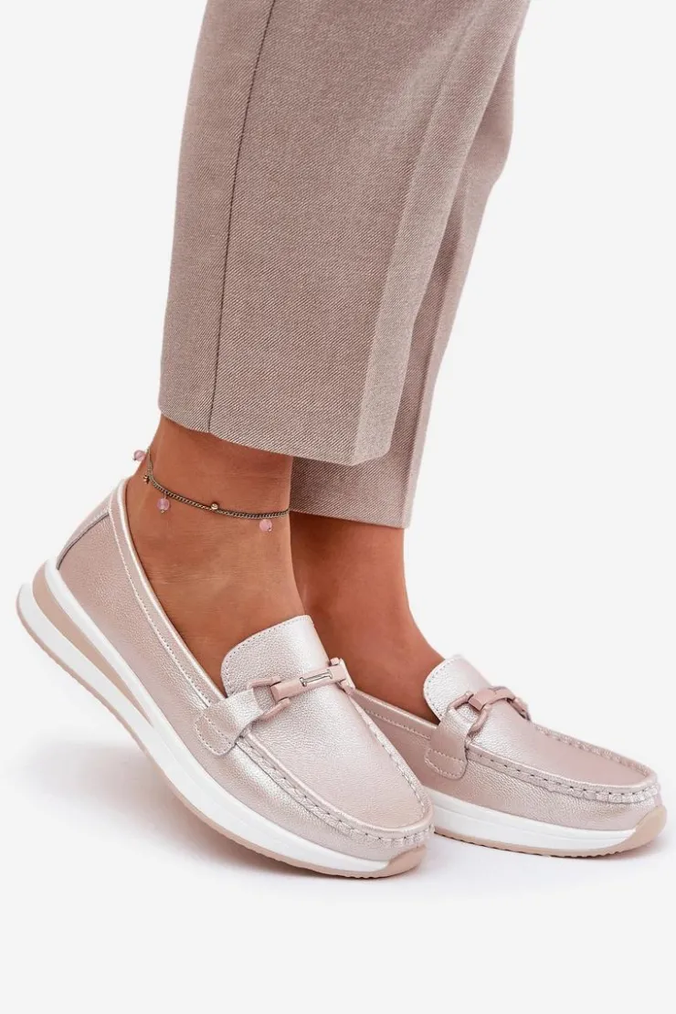 Damskie buty S.Barski Mokasyny Damskie Skórzane|Mokasyny Na Platformie*Skórzane Mokasyny Damskie S.Barski GR51-598 Perłowy Róż Różowy