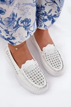 Online Buty damskie Vinceza Skórzane Mokasyny Damskie Z Ażurowym Wzorem Vinceza 88028 Białe Biały