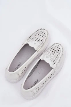 Online Buty damskie Vinceza Skórzane Mokasyny Damskie Z Ażurowym Wzorem Vinceza 88028 Białe Biały