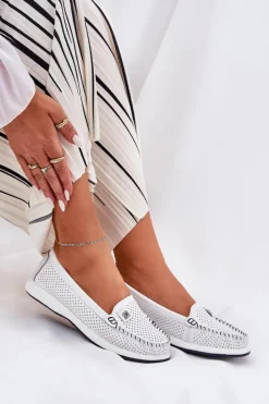 Damskie buty S.Barski Loafersy Damskie|Mokasyny Damskie Skórzane*Skórzane Mokasyny Damskie S.Barski LR51-673 Białe
