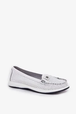 Damskie buty S.Barski Loafersy Damskie|Mokasyny Damskie Skórzane*Skórzane Mokasyny Damskie S.Barski LR51-673 Białe