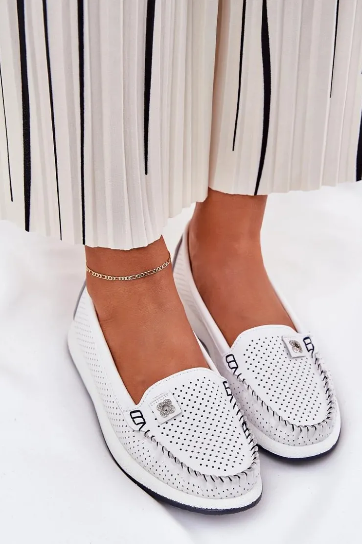 Damskie buty S.Barski Loafersy Damskie|Mokasyny Damskie Skórzane*Skórzane Mokasyny Damskie S.Barski LR51-673 Białe